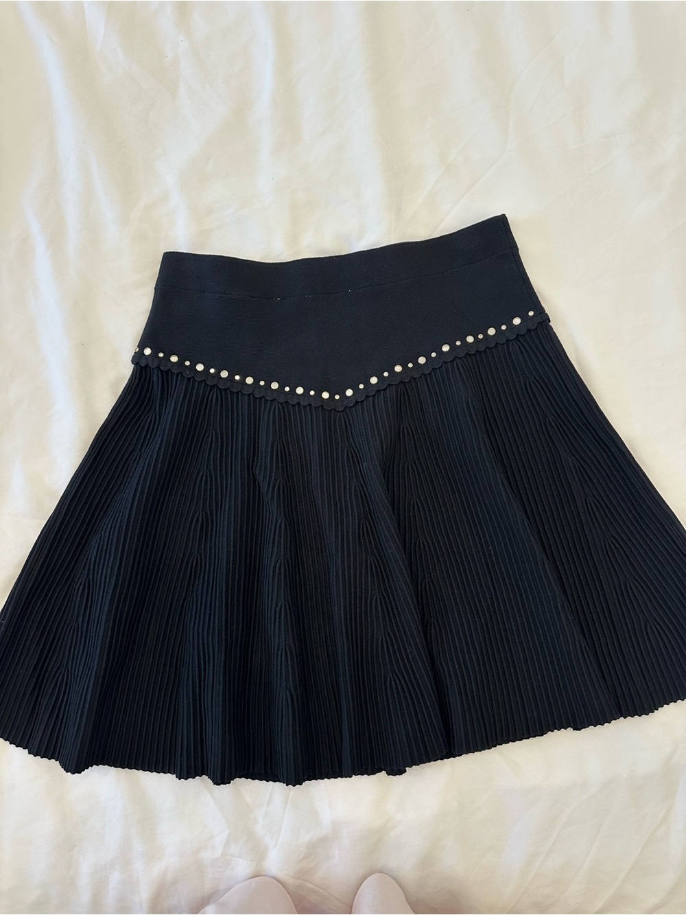 Black Pleated A-Line Skirt with Stud Detail